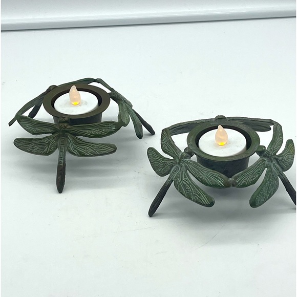 Zodax Accents Zodiac 2pc Set Metal Dragonfly Votive Tea Light